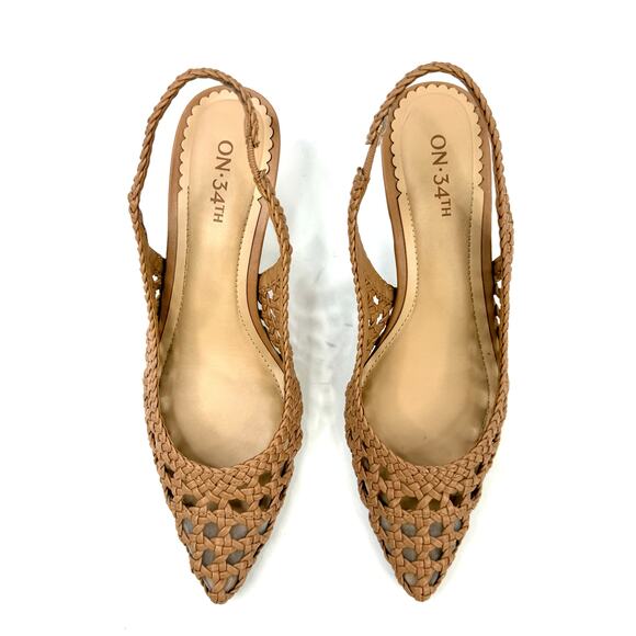 On 34th Monikaa Pointed-Toe Slingback Pumps Heels Size 6M Walnut Woven NWT / BOX - Picture 2 of 8